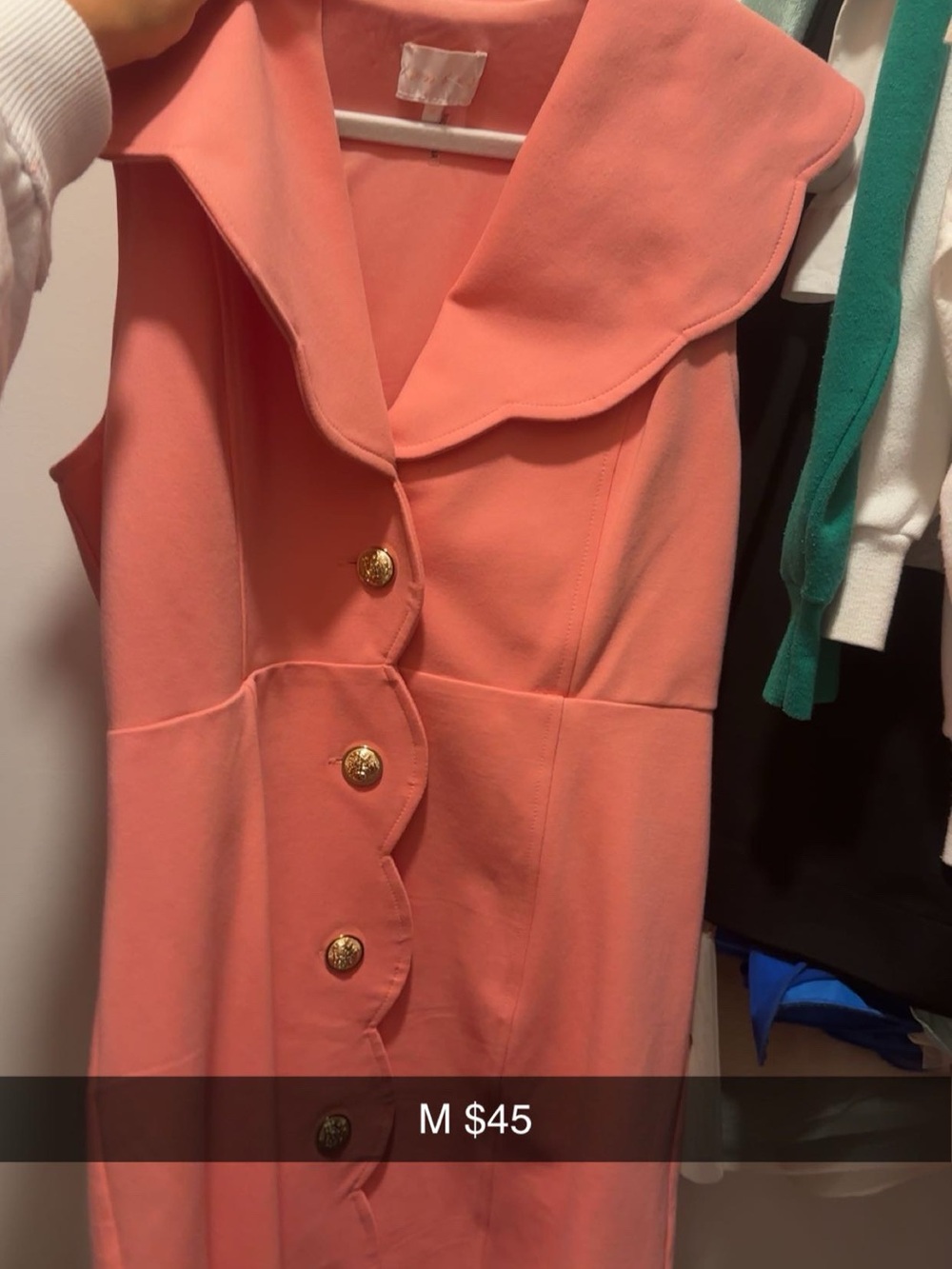 Sleeveless Coral Pink Button-Front Dress